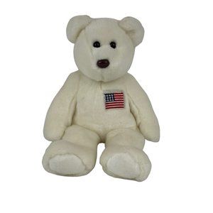 Ty Beanie Buddies Liberty Bear 14" Plush White American Flag No Tags Stuffed Toy